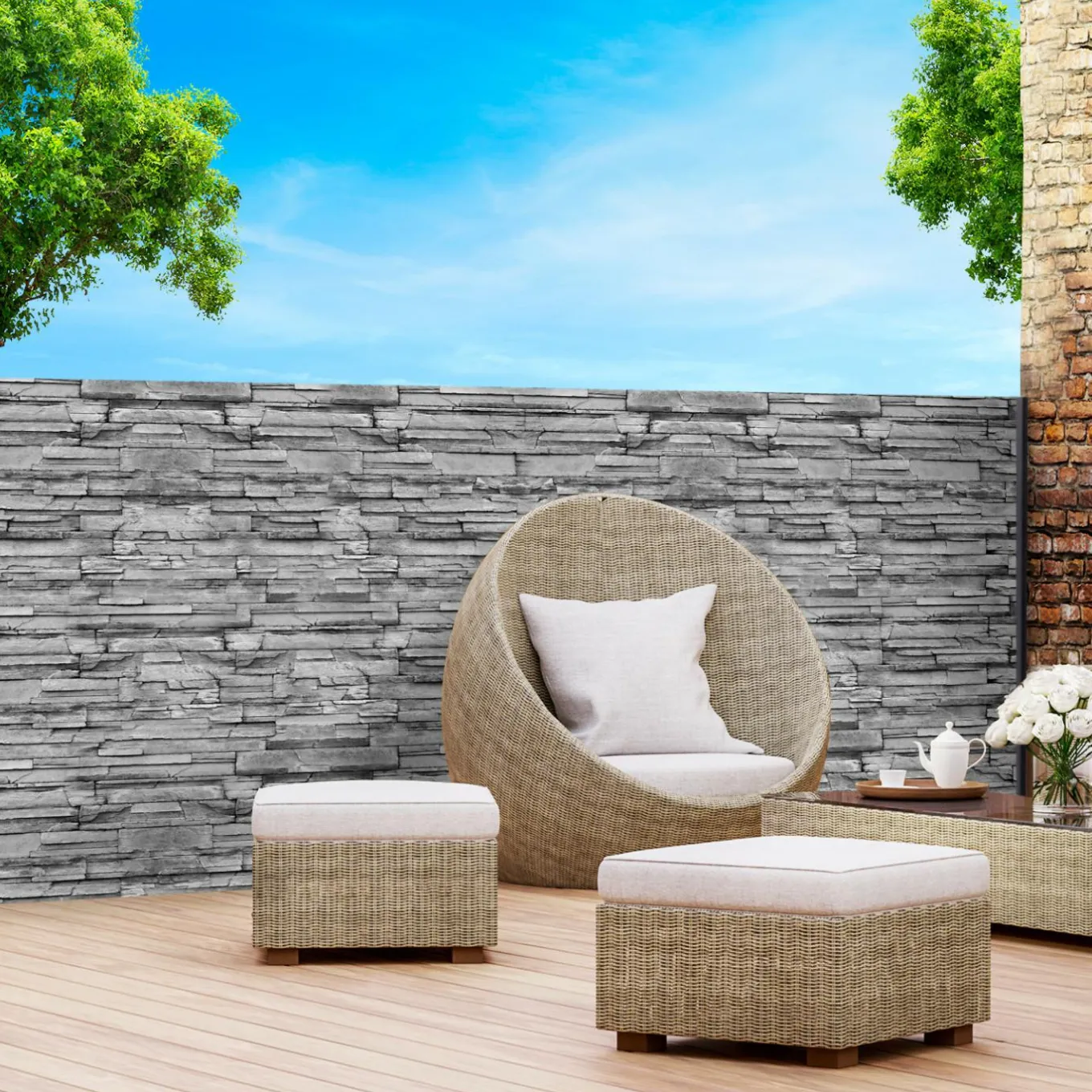 IDMarket Brise vue occultant gris a motif de pierre 1,8 x 10 M* Brise-Vues