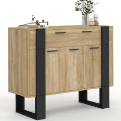 IDMarket Buffet 100 cm 3 portes 1 tiroir noir* Buffets|Collection Industrielle