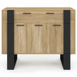 IDMarket Buffet 100 cm 3 portes 1 tiroir noir* Buffets|Collection Industrielle