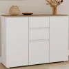 IDMarket Buffet 100 cm 3 portes 2 tiroirs blanc et plateau bois* Buffets|Collection Moderne