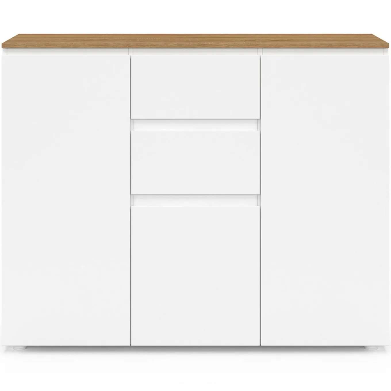 IDMarket Buffet 100 cm 3 portes 2 tiroirs blanc et plateau bois* Buffets|Collection Moderne