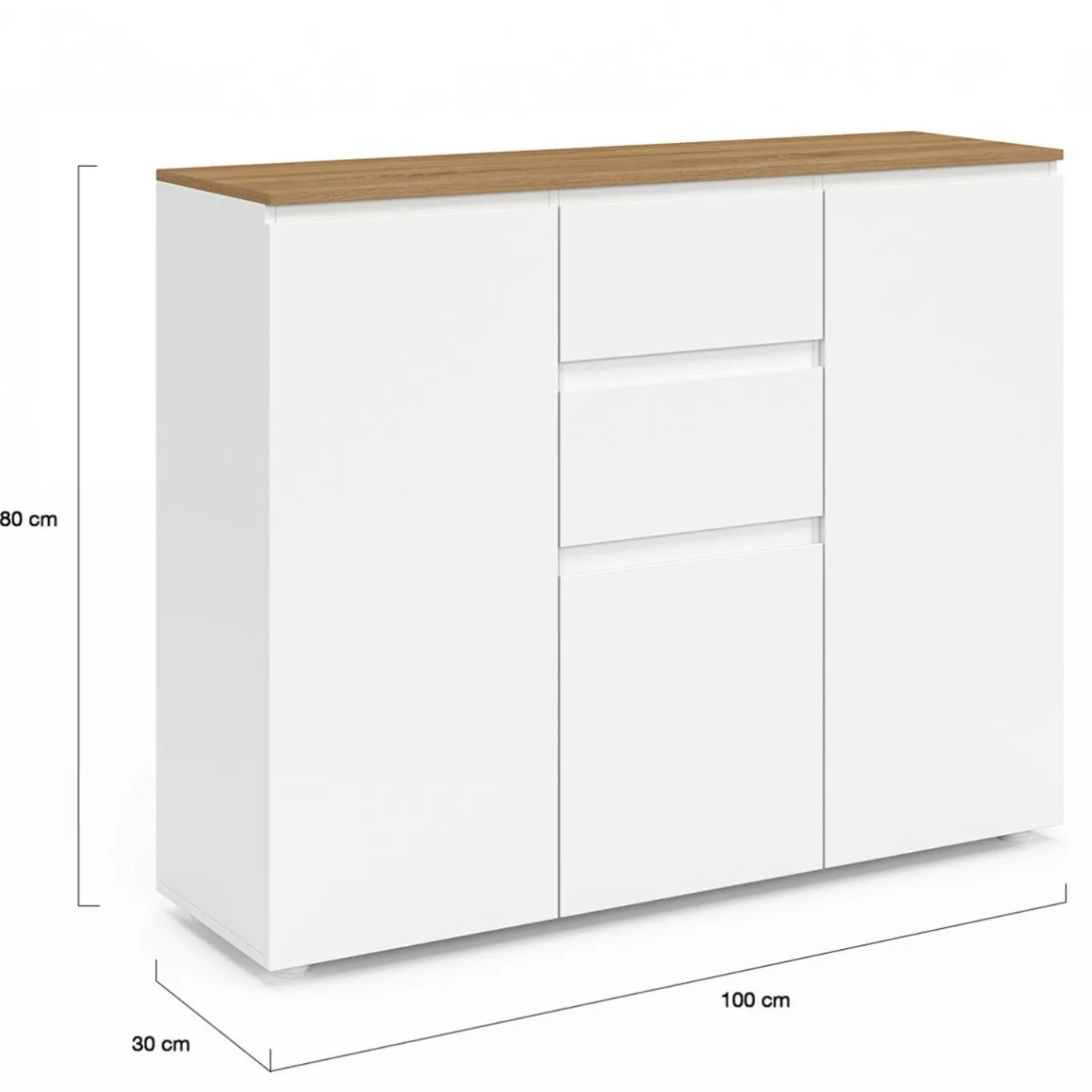 IDMarket Buffet 100 cm 3 portes 2 tiroirs blanc et plateau bois* Buffets|Collection Moderne