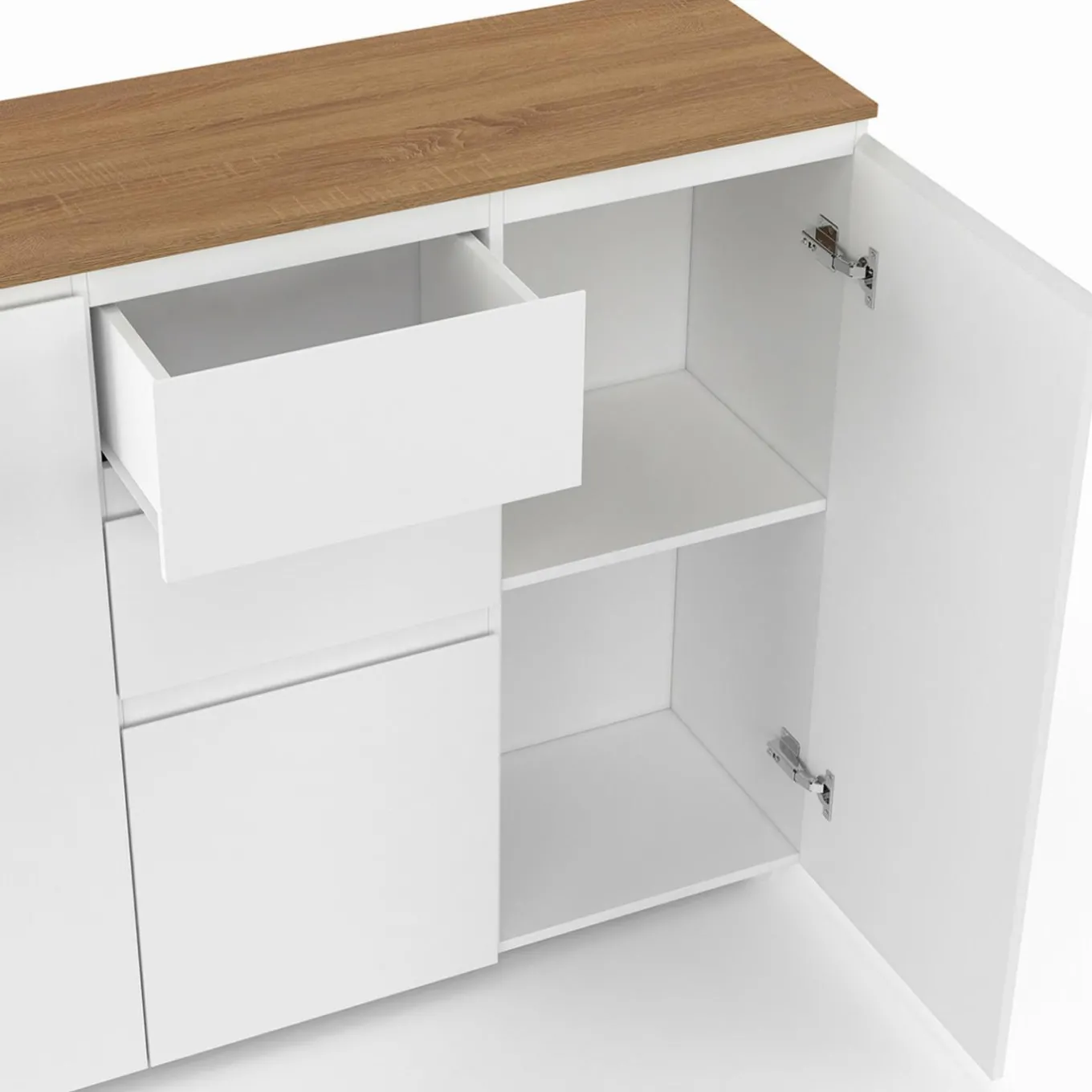 IDMarket Buffet 100 cm 3 portes 2 tiroirs blanc et plateau bois* Buffets|Collection Moderne