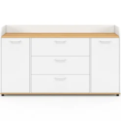 IDMarket Buffet 140 cm 4 portes avec rebord blanc et plateau bois façon hêtre* Meubles Blancs|Meubles En Bois