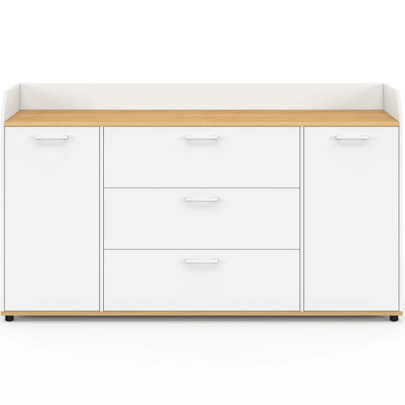 IDMarket Buffet 140 cm 4 portes avec rebord blanc et plateau bois façon hêtre* Meubles Blancs|Meubles En Bois