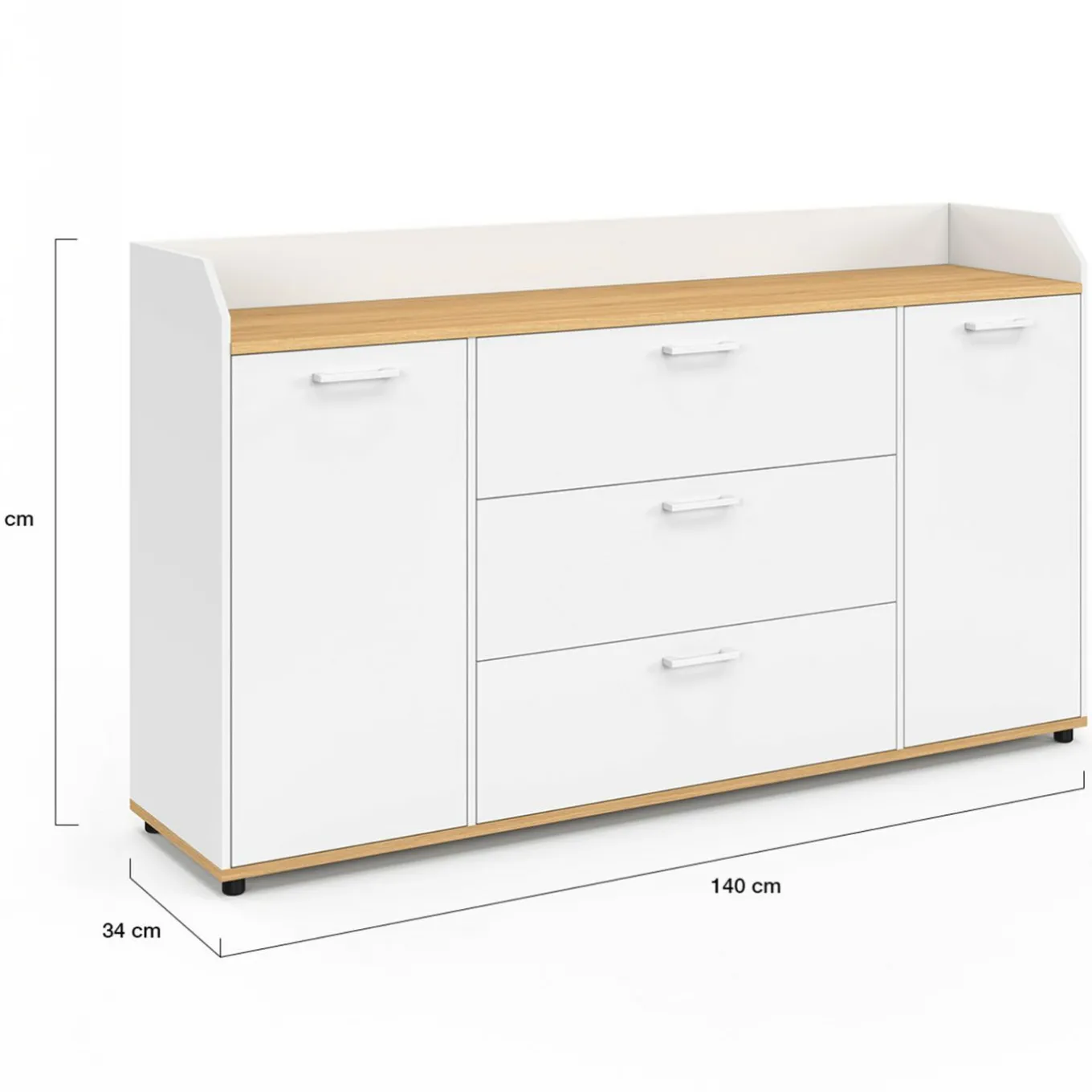 IDMarket Buffet 140 cm 4 portes avec rebord blanc et plateau bois façon hêtre* Meubles Blancs|Meubles En Bois
