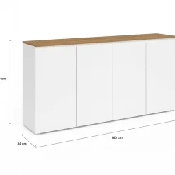 IDMarket Buffet 160 cm 4 portes blanc et plateau bois* Meubles En Bois|Buffets
