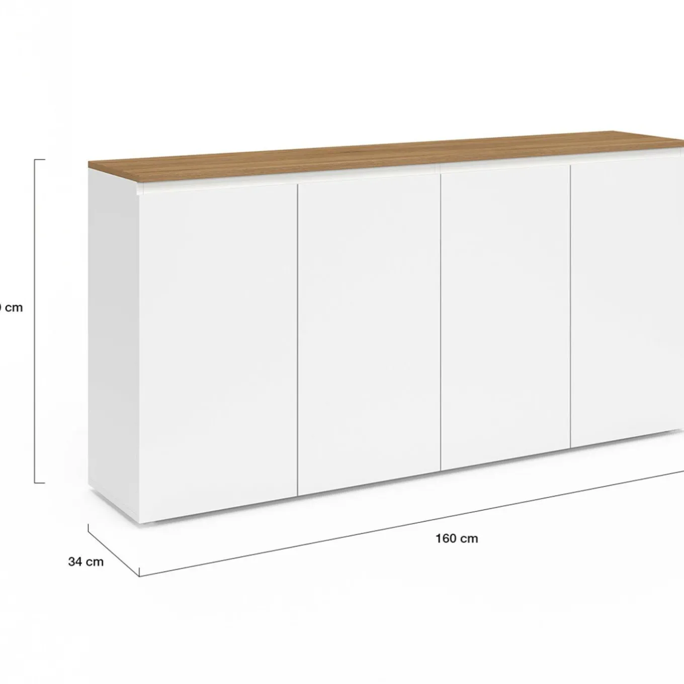 IDMarket Buffet 160 cm 4 portes blanc et plateau bois* Meubles En Bois|Buffets