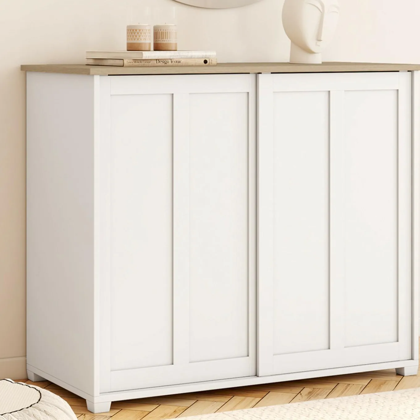 IDMarket Buffet 100 cm 2 portes coulissantes blanc* Meubles Blancs|Meubles En Bois
