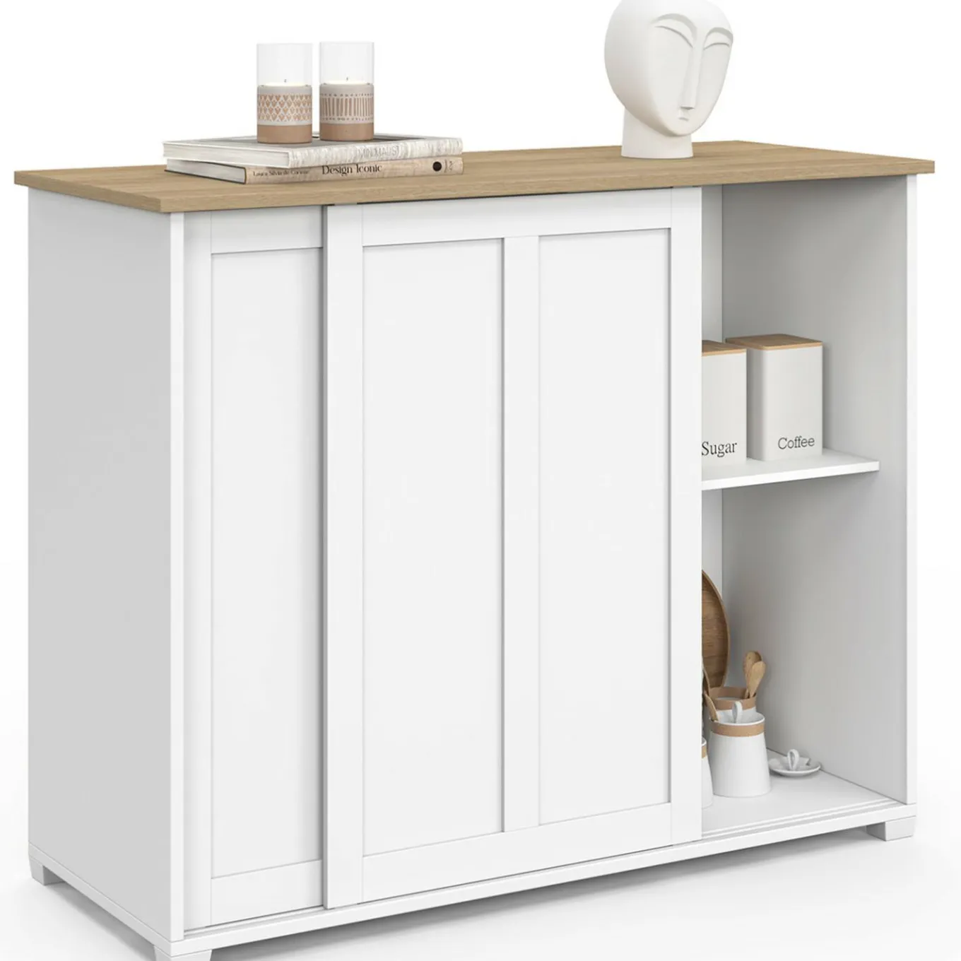 IDMarket Buffet 100 cm 2 portes coulissantes blanc* Meubles Blancs|Meubles En Bois