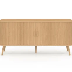 IDMarket Buffet 160 cm 2 portes coulissantes lattes tasseau bois coloris chêne* Meubles En Bois|Collection Design