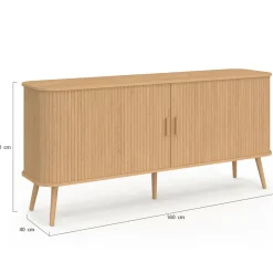 IDMarket Buffet 160 cm 2 portes coulissantes lattes tasseau bois coloris chêne* Meubles En Bois|Collection Design