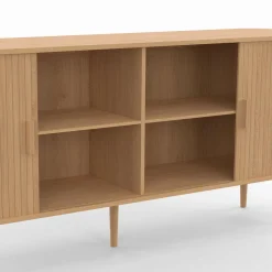 IDMarket Buffet 160 cm 2 portes coulissantes lattes tasseau bois coloris chêne* Meubles En Bois|Collection Design