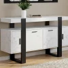IDMarket Buffet 140 cm 4 portes effet marbre blanc et noir* Buffets|Salon Complet