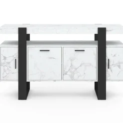 IDMarket Buffet 140 cm 4 portes effet marbre blanc et noir* Buffets|Salon Complet