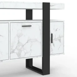 IDMarket Buffet 140 cm 4 portes effet marbre blanc et noir* Buffets|Salon Complet
