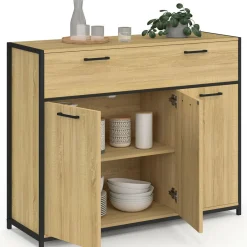 IDMarket Buffet 100 cm 3 portes et 1 tiroir design industriel* Meubles Tiroirs|Collection Industrielle