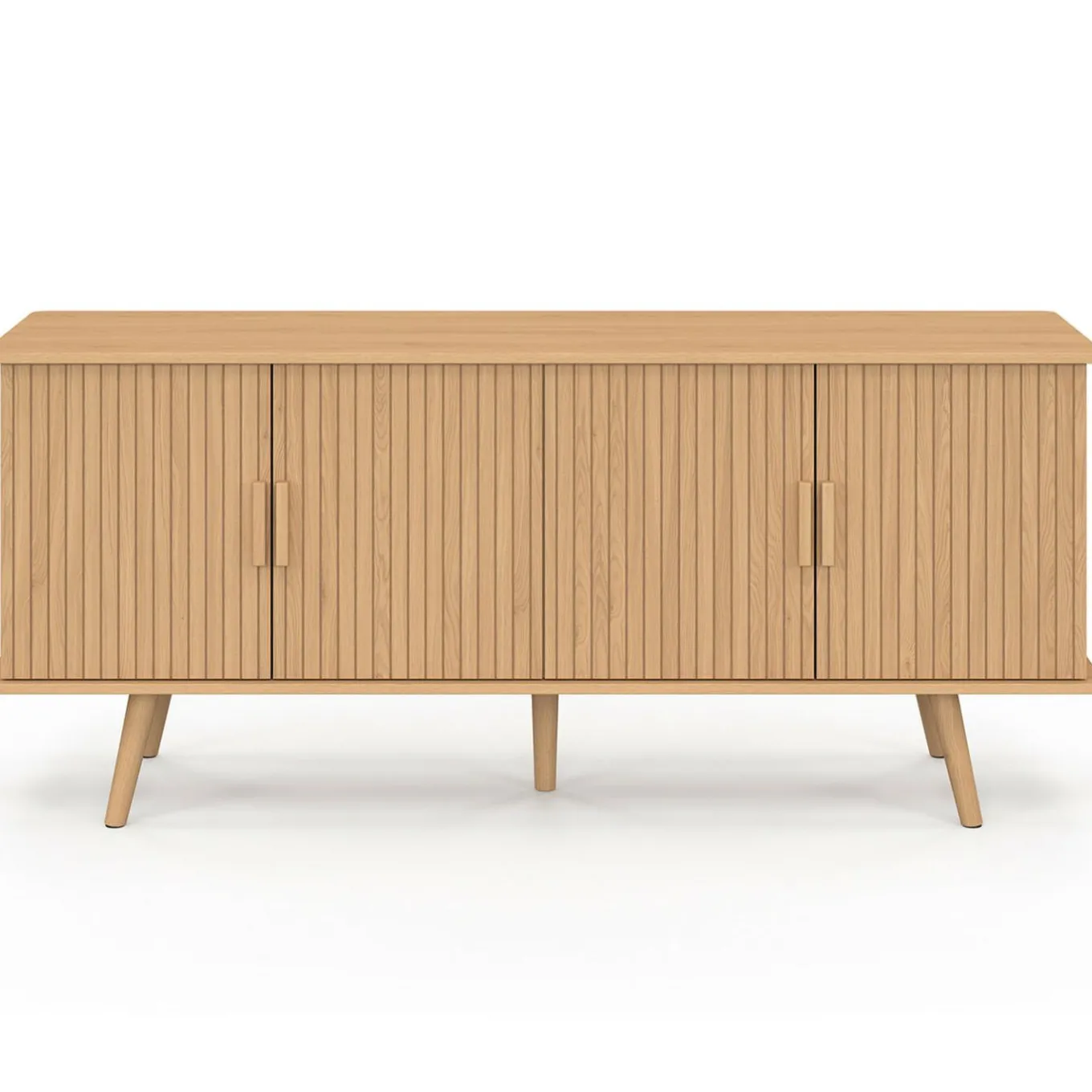 IDMarket Buffet 140 cm 4 portes lattes tasseau bois coloris chêne design tendance* Meubles En Bois|Collection Contemporaine
