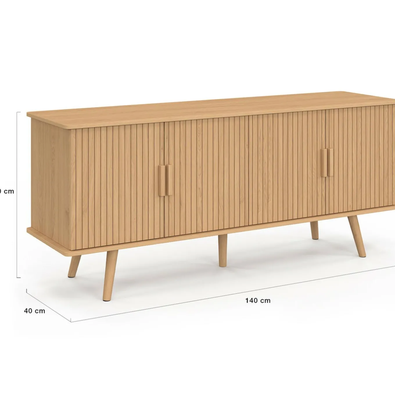 IDMarket Buffet 140 cm 4 portes lattes tasseau bois coloris chêne design tendance* Meubles En Bois|Collection Contemporaine