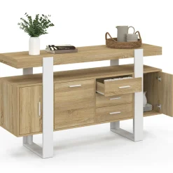IDMarket Buffet 140 cm bois et blanc* Meubles Tiroirs|Meubles En Bois