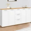 IDMarket Buffet 180 cm XXL 4 portes avec 3 tiroirs bois et blanc* Buffets