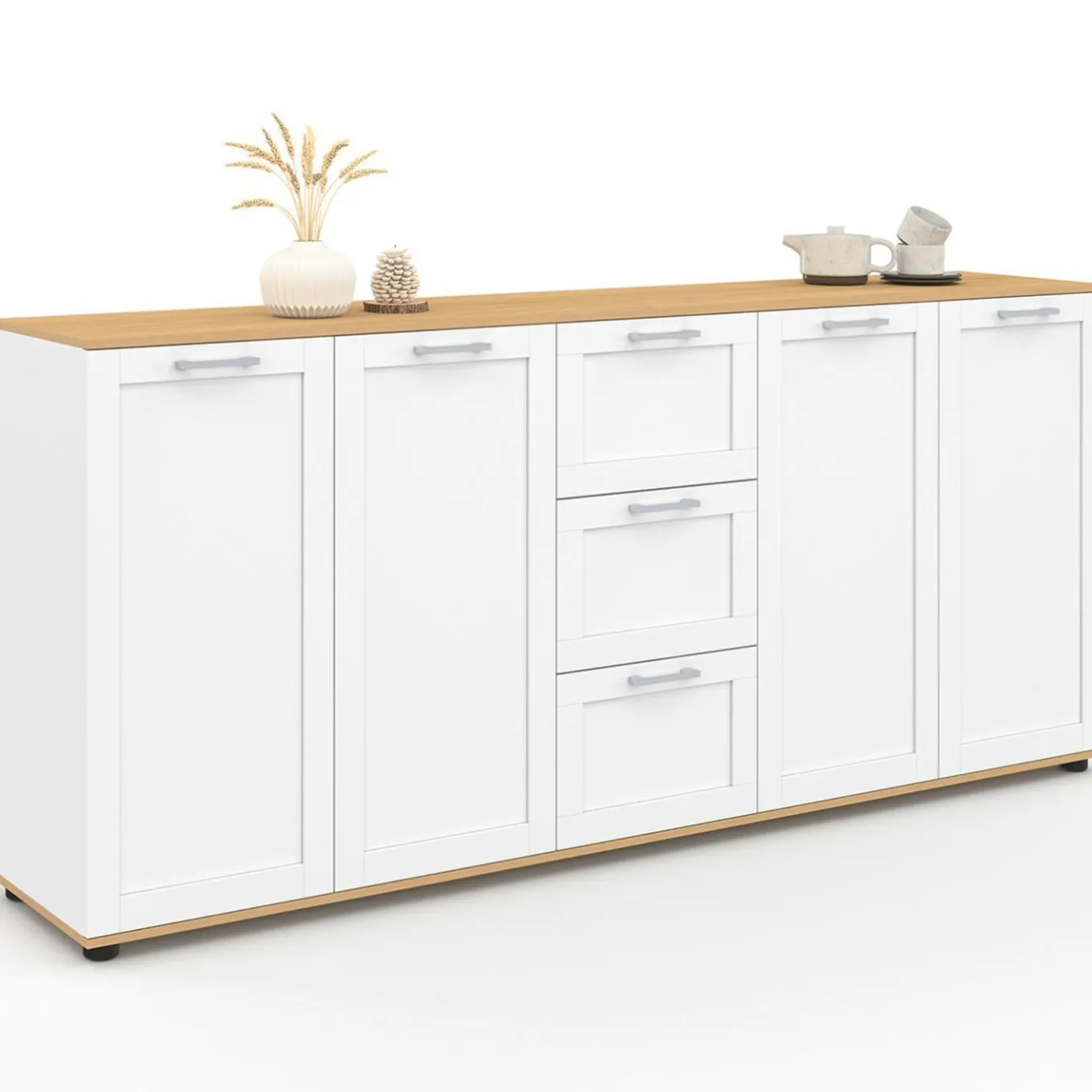 IDMarket Buffet 180 cm XXL 4 portes avec 3 tiroirs bois et blanc* Buffets
