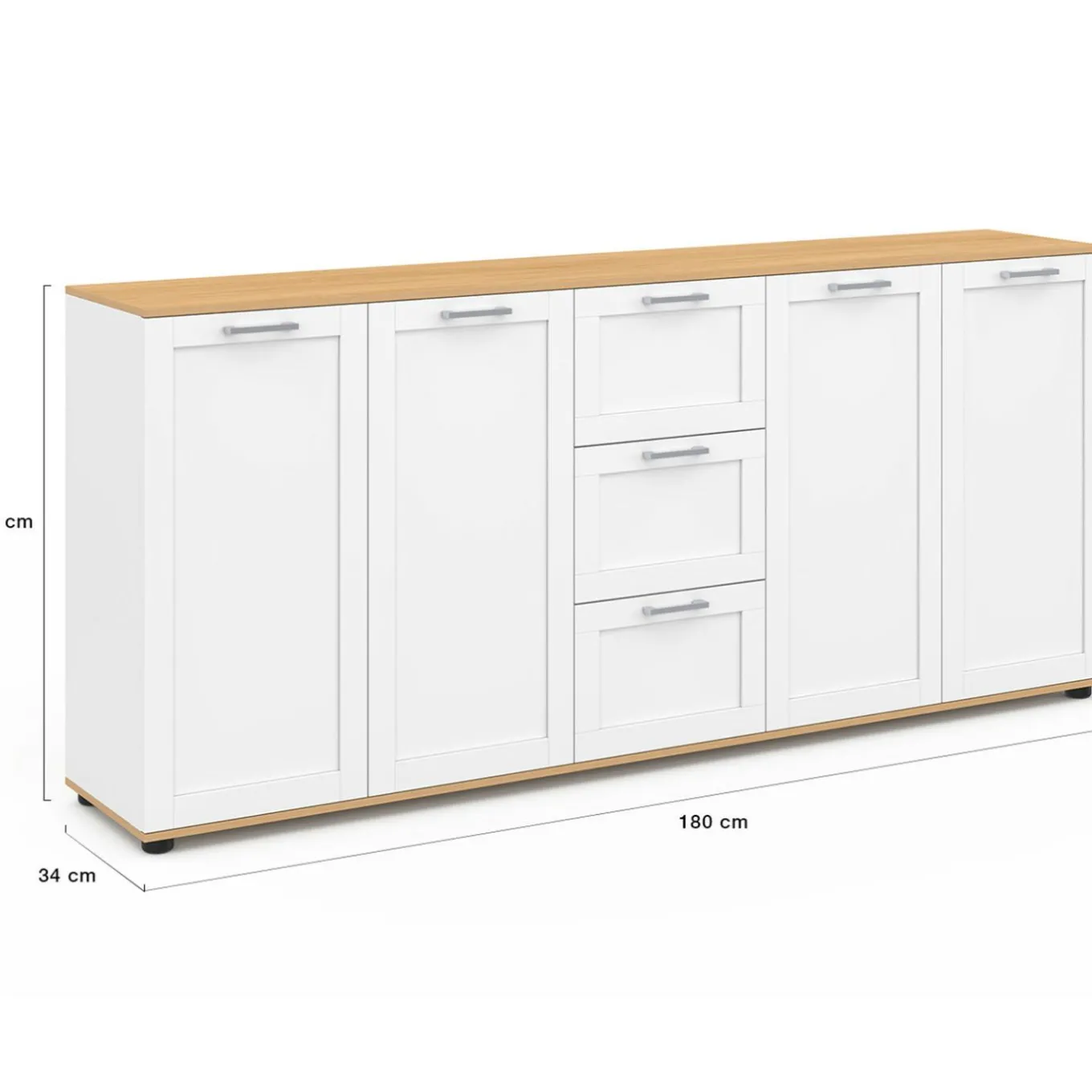 IDMarket Buffet 180 cm XXL 4 portes avec 3 tiroirs bois et blanc* Buffets