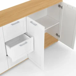 IDMarket Buffet 180 cm XXL 4 portes avec 3 tiroirs bois et blanc* Buffets