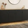 IDMarket Buffet 180 cm XXL 4 portes et 1 tiroir bois et noir* Meubles Tiroirs|Meubles Bas