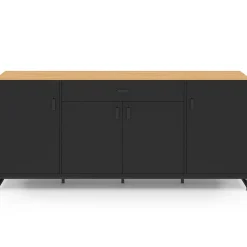 IDMarket Buffet 180 cm XXL 4 portes et 1 tiroir bois et noir* Meubles Tiroirs|Meubles Bas