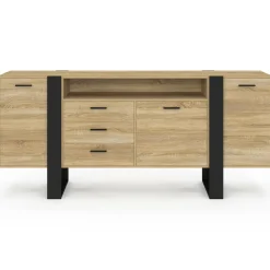 IDMarket Buffet 180 cm XXL 3 portes et 3 tiroirs avec niche bois et noir* Meubles Noirs|Meubles En Bois