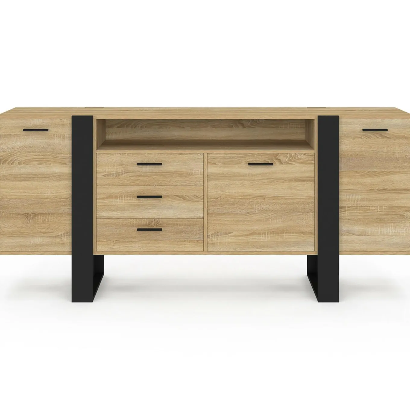 IDMarket Buffet 180 cm XXL 3 portes et 3 tiroirs avec niche bois et noir* Meubles Noirs|Meubles En Bois