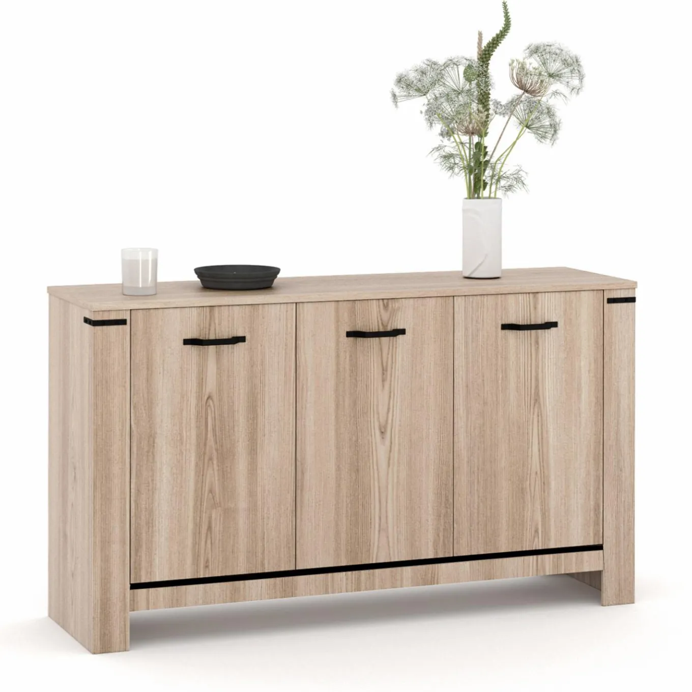 IDMarket Buffet 3 portes 140 cm en bois clair* Collection Design|Collection Contemporaine
