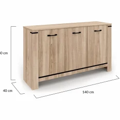 IDMarket Buffet 3 portes 140 cm en bois clair* Collection Design|Collection Contemporaine