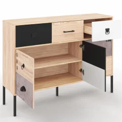 IDMarket Buffet 3 portes 3 tiroirs design industriel dépareillé* Meubles Tiroirs|Collection Industrielle