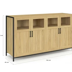 IDMarket Buffet 4 portes avec vitrines 140cm design industriel* Buffets|Salle À Manger Complète