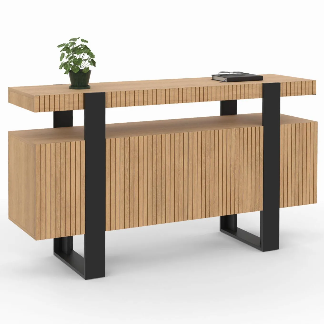IDMarket Buffet 4 portes effet lattes* Meubles En Bois|Collection Design