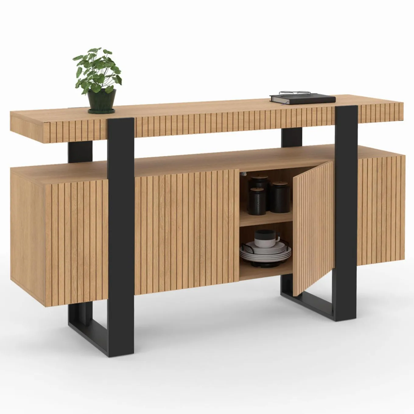 IDMarket Buffet 4 portes effet lattes* Meubles En Bois|Collection Design