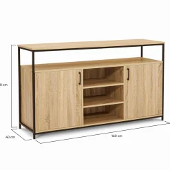 IDMarket Buffet 2 portes industriel avec 3 étagères 140 cm* Collection Industrielle|Salle À Manger Complète