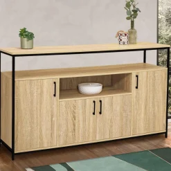 IDMarket Buffet 4 portes industriel avec niche 140 cm* Collection Industrielle|Salle À Manger Complète