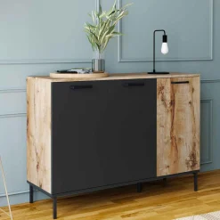 IDMarket Buffet 3 portes industriel bois et métal noir* Collection Industrielle|Salle À Manger Complète