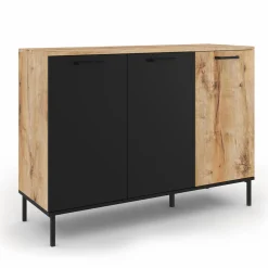 IDMarket Buffet 3 portes industriel bois et métal noir* Collection Industrielle|Salle À Manger Complète