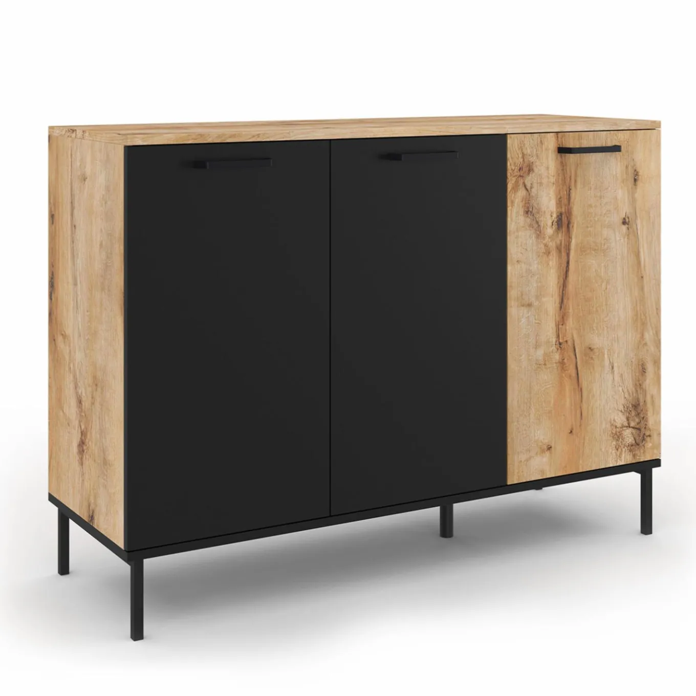 IDMarket Buffet 3 portes industriel bois et métal noir* Collection Industrielle|Salle À Manger Complète