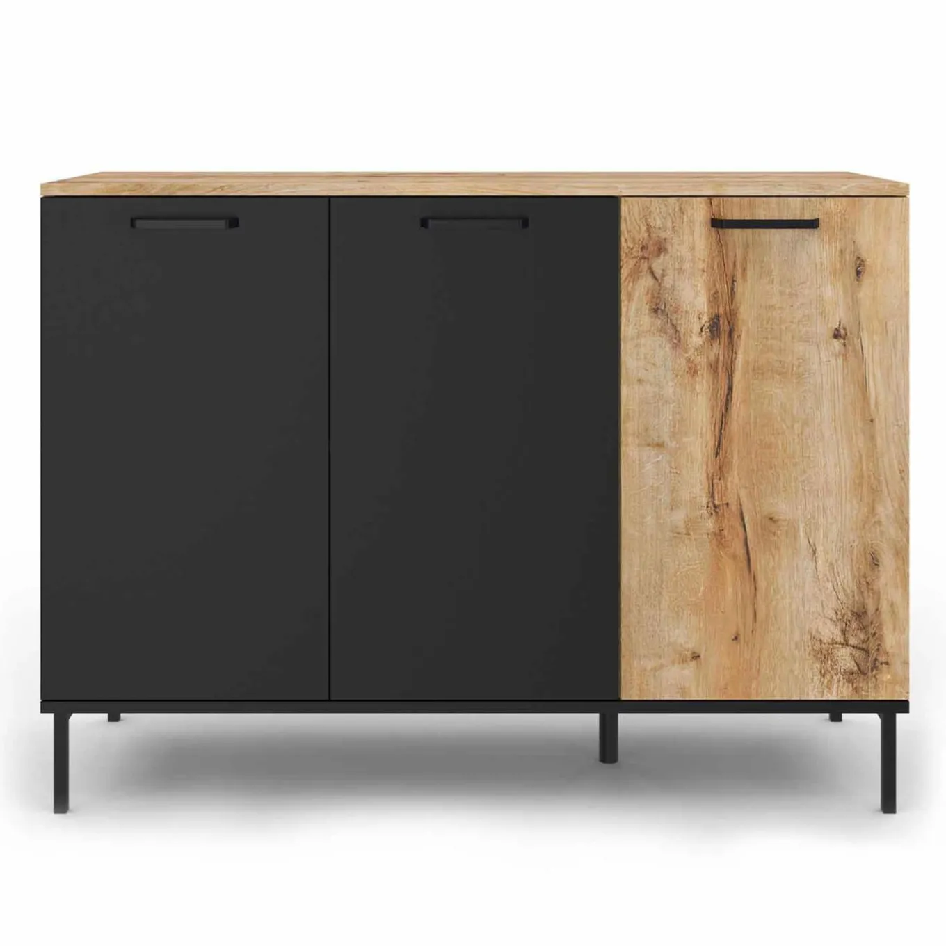 IDMarket Buffet 3 portes industriel bois et métal noir* Collection Industrielle|Salle À Manger Complète