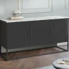 IDMarket Buffet bas 113 cm 3 portes noires plateau effet marbre blanc* Salon Complet|Buffets