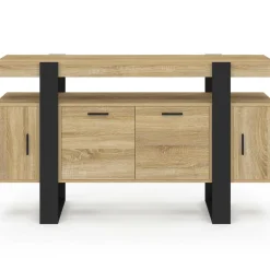 IDMarket Buffet bas 140 cm bois imitation hêtre et noir 4 portes* Meubles En Bois|Collection Design