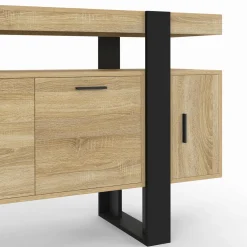 IDMarket Buffet bas 140 cm bois imitation hêtre et noir 4 portes* Meubles En Bois|Collection Design