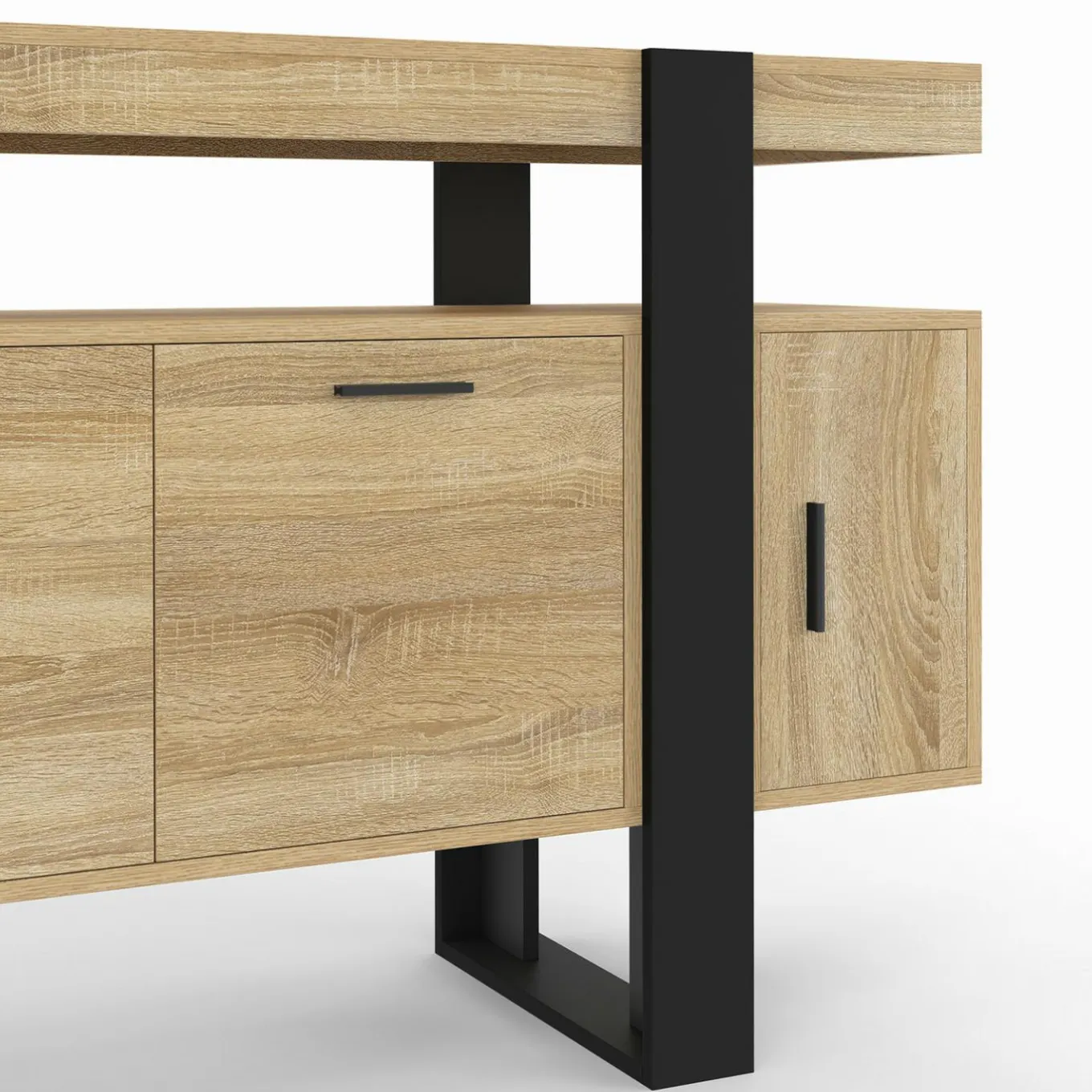 IDMarket Buffet bas 140 cm bois imitation hêtre et noir 4 portes* Meubles En Bois|Collection Design
