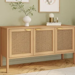 IDMarket Buffet bas 3 portes avec cannage 110 cm* Collection Cannage|Buffets