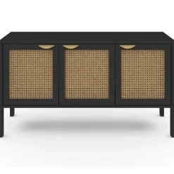 IDMarket Buffet bas 3 portes bois noir et cannage 110 cm* Collection Cannage|Salle À Manger Complète